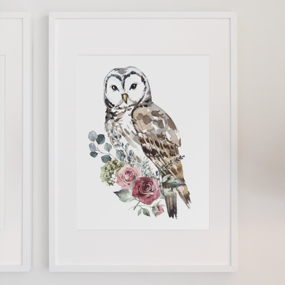 Owl Watercolor Illustration Wall Art Print Poster Portrait Unframed - Picture 7 of 17